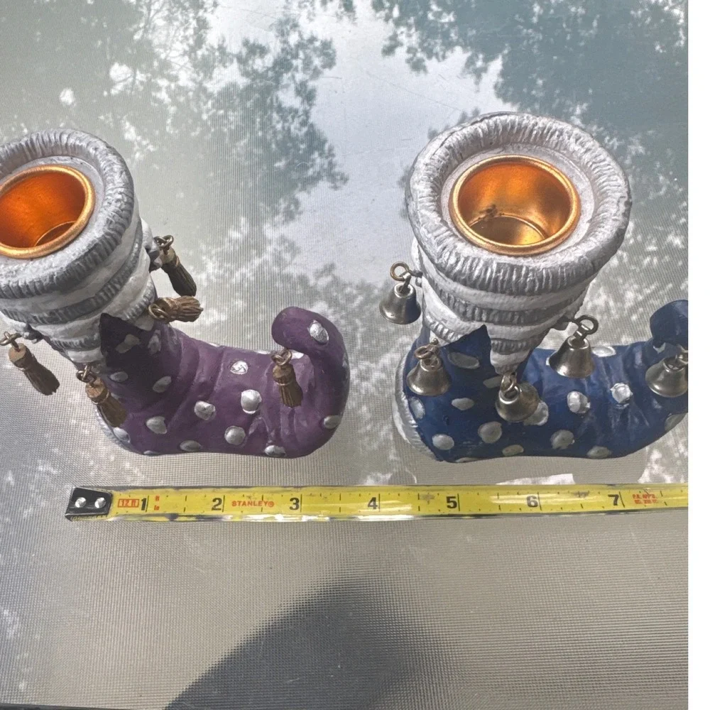 Vintage 2002 Oxford Elite Boot Candle Holders Set 2 Purple Blue Western Bells